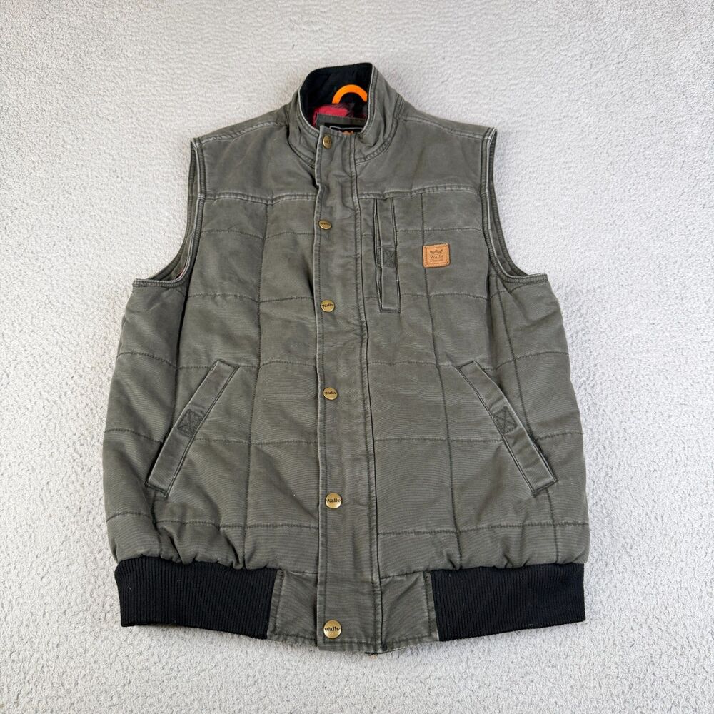 WALLS Outdoor Goods Vest Mens  M Gray Buffalo Plaid Lined Canvas Barn Workwear